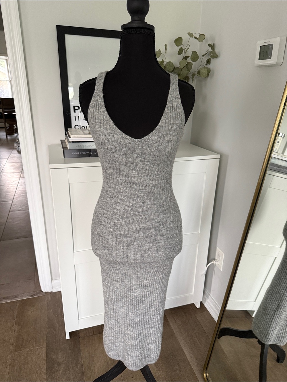 H&M Gray Ribbed Knit Tank Midi Dress - Picture 1 of 6